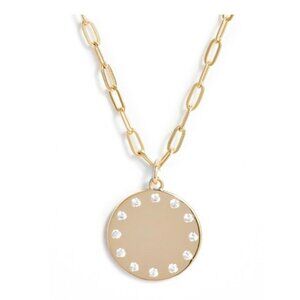 Argento Vivo Sterling Silver Cubic Zirconia Disc Pendant Necklace in Gold NWT